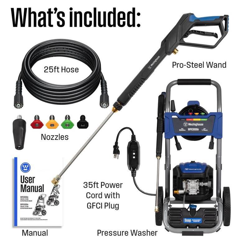 Westinghouse 3000 PSI 1.76 GPM 13 Amp Cold Water Electric Powered Pressure Washer with Turbo Nozzle and 5-Quick Connect Tips - WPX3000e