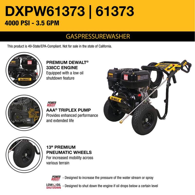 DEWALT 4000 PSI 3.5 GPM Cold Water Gas Pressure Washer with DeWalt 338cc Engine - DXPW61373