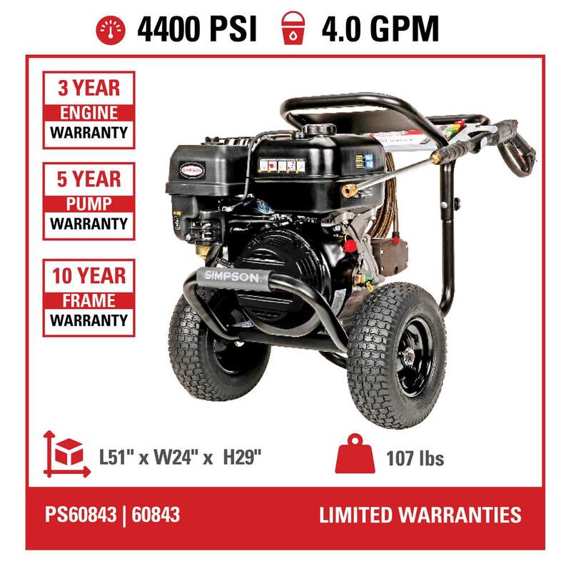 SIMPSON 4400 PSI 4.0 GPM Cold Water Gas Pressure Washer with CRX420 Engine - ps60843