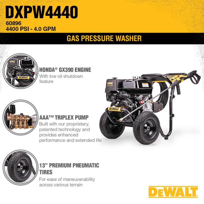 DEWALT 4400 PSI 4.0 GPM Cold Water Gas Pressure Washer with HONDA GX390 Engine - DXPW4440
