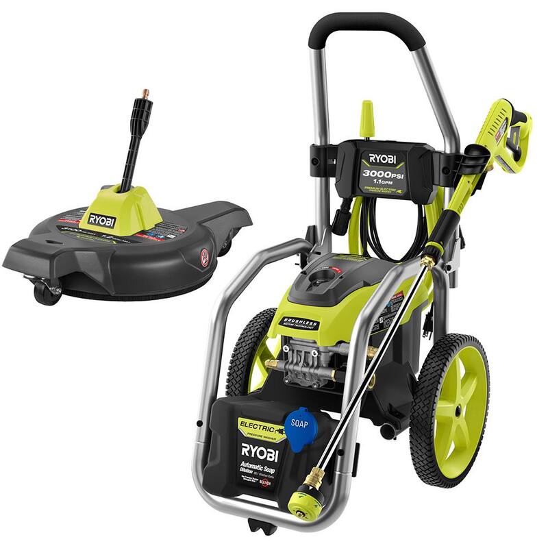 RYOBI 3000 PSI 1.1 GPM Cold Water Electric Pressure Washer and 12 in. Surface Cleaner with Caster Wheels - RY143011-SC12