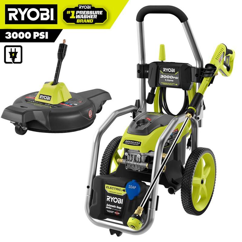 RYOBI 3000 PSI 1.1 GPM Cold Water Electric Pressure Washer and 12 in. Surface Cleaner with Caster Wheels - RY143011-SC12