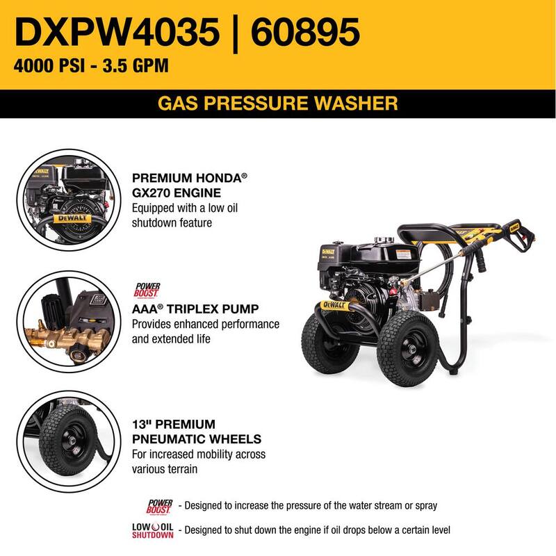 DEWALT 4000 PSI 3.5 GPM Cold Water Gas Pressure Washer with HONDA GX270 Engine - DXPW4035