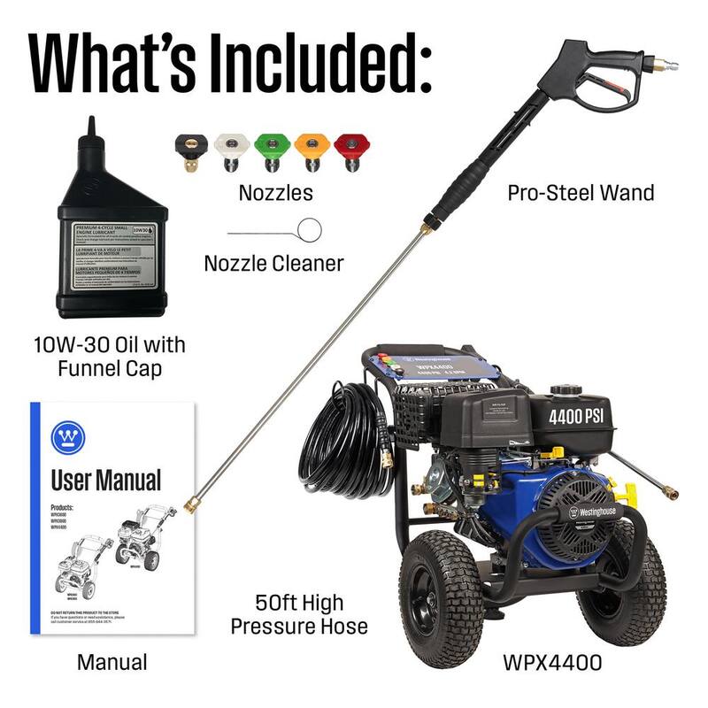 Westinghouse WPX 4400 psi 4.2 GPM 420 CC Cold Water Gas Powered Triplex Pump Pressure Washer with 5 Quick Connect Nozzles - WPX4400