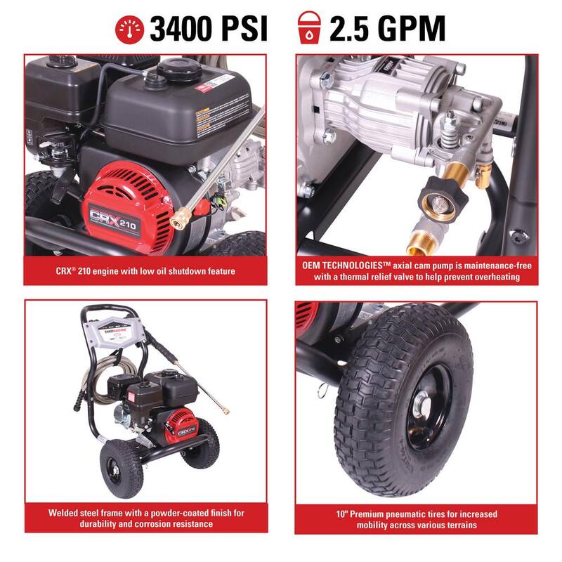 SIMPSON 3400 PSI 2.5 GPM Cold Water Gas Pressure Washer With CRX210 Engine - CM61083