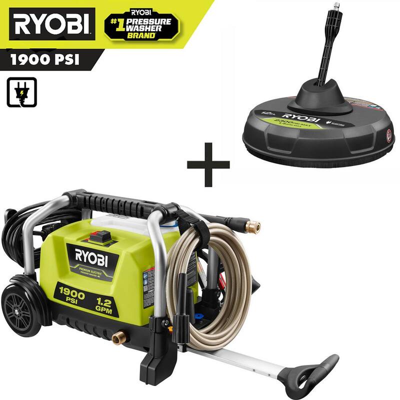 RYOBI 1900 PSI 1.2 GPM Cold Water Wheeled Electric Pressure Washer with 12 in. Surface Cleaner - RY1419MT-SC
