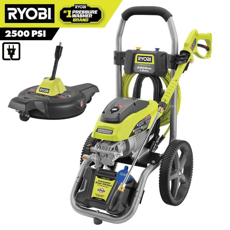 RYOBI 2500 PSI 1.2 GPM Cold Water Electric Pressure Washer and 12 in. Surface Cleaner with Caster Wheels - RY142500-SC312