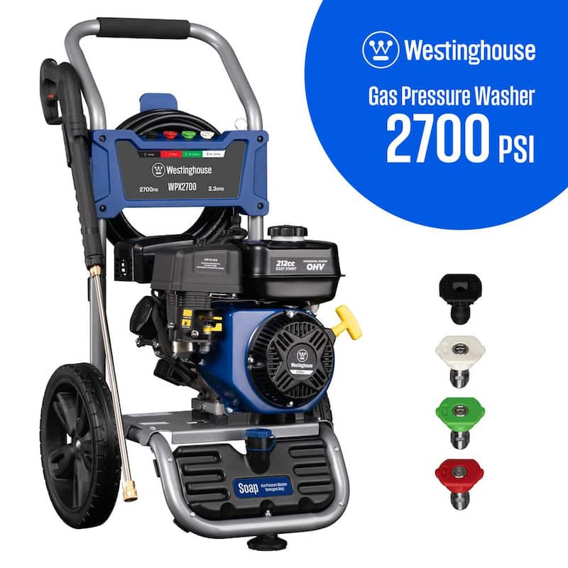 Westinghouse 2700 PSI 2.3 GPM Gas Powered Axial Cam Pump Cold Water Pressure Washer with Soap Tank and 4 Quick Connect Tips - WPX2700
