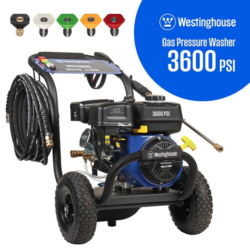 Westinghouse WPX 3600 PSI 2.7 GPM 212 CC Cold Water Gas Powered Triplex Pump Pressure Washer with 5 Quick Connect Nozzles - WPX3600