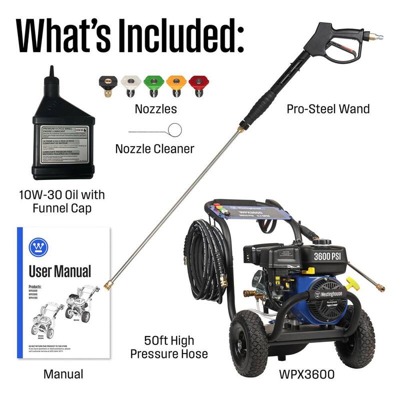 Westinghouse WPX 3600 PSI 2.7 GPM 212 CC Cold Water Gas Powered Triplex Pump Pressure Washer with 5 Quick Connect Nozzles - WPX3600