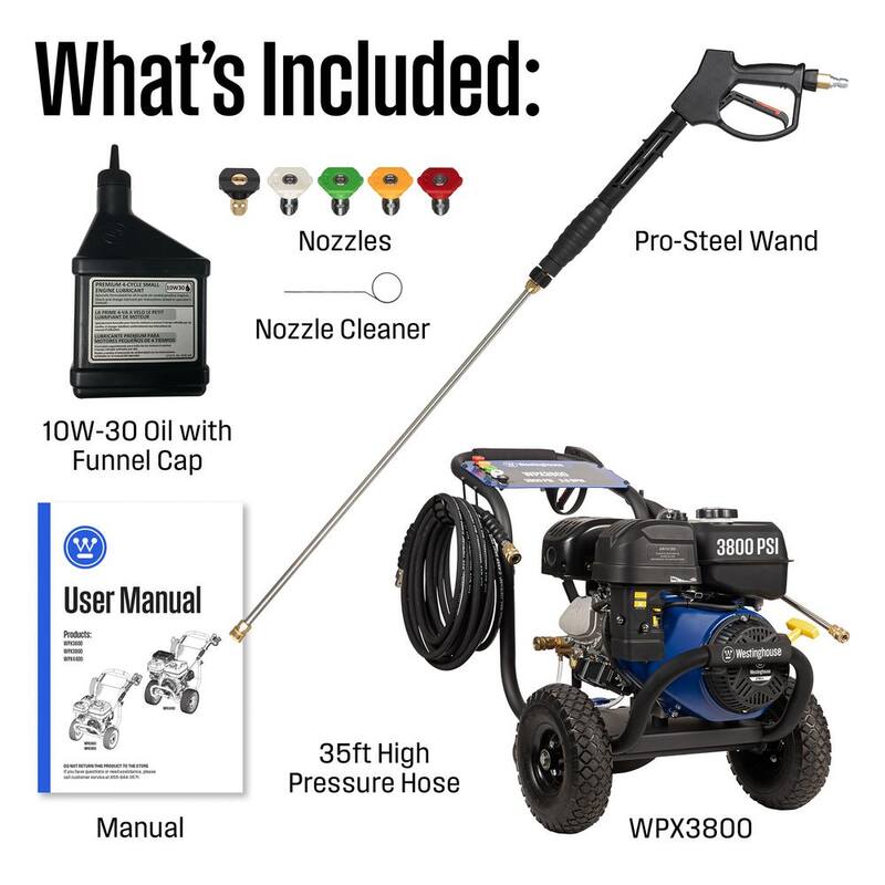 Westinghouse WPX 3800 psi 3.6 GPM 274cc Cold Water Gas Powered Triplex Pump Pressure Washer with 5 Quick Connect Nozzles - WPX3800