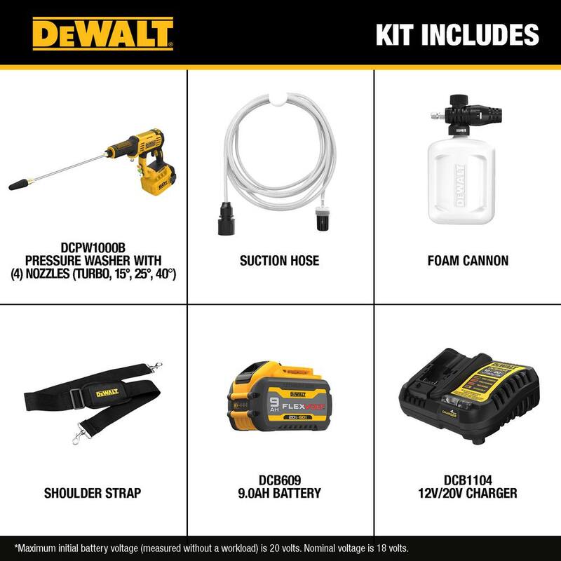 DEWALT FLEXVOLT 60V MAX 1000 PSI 1.0 GPM Cold Water Cordless Battery Power Cleaner Kit w/(1) FLEXVOLT 3 Ah Battery and Charger - DCPW1000X1