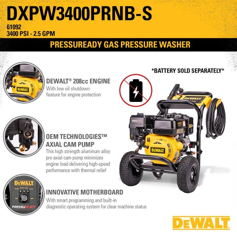 DEWALT 3400 PSI 2.5 GPM Cold Water Gas Pressure Washer with PressuReady DeWalt 208cc Engine - DXPW3400PRNB-S