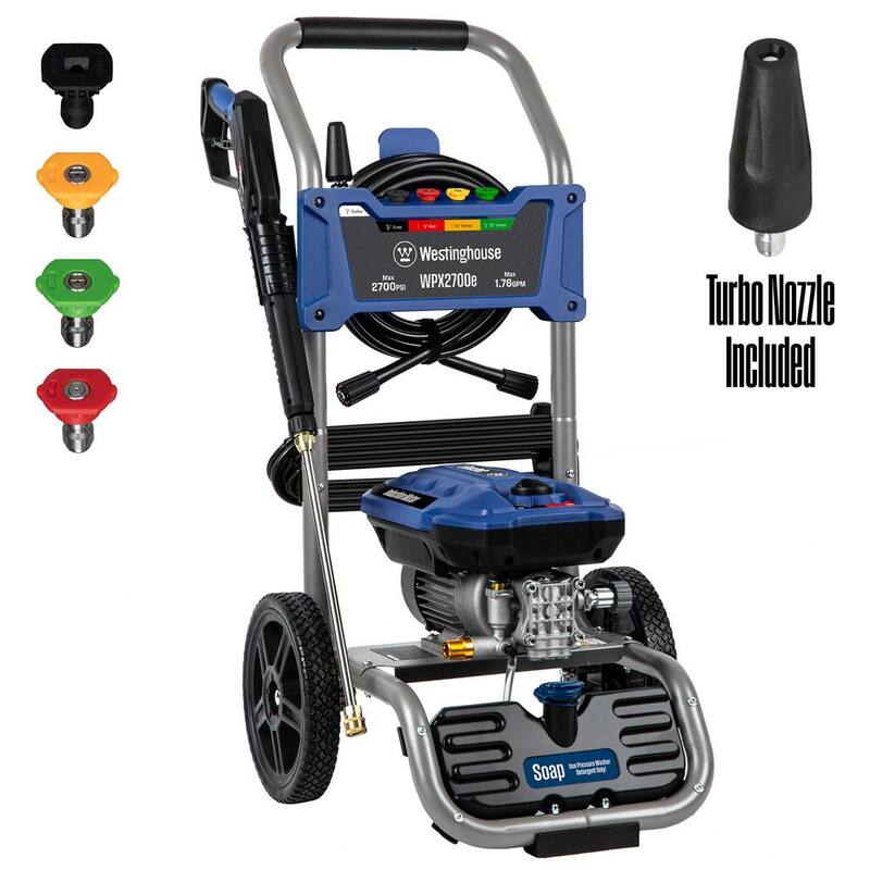 Westinghouse 2700 PSI 1.76 GPM 13 Amp Cold Water Electric Powered Pressure Washer with Turbo Nozzle and 5 Quick Connect Tips - WPX2700e