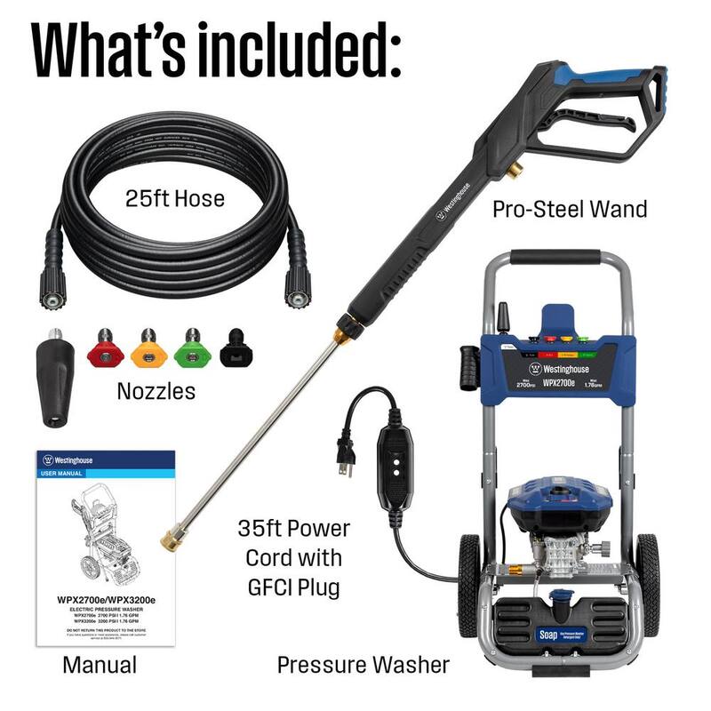 Westinghouse 2700 PSI 1.76 GPM 13 Amp Cold Water Electric Powered Pressure Washer with Turbo Nozzle and 5 Quick Connect Tips - WPX2700e