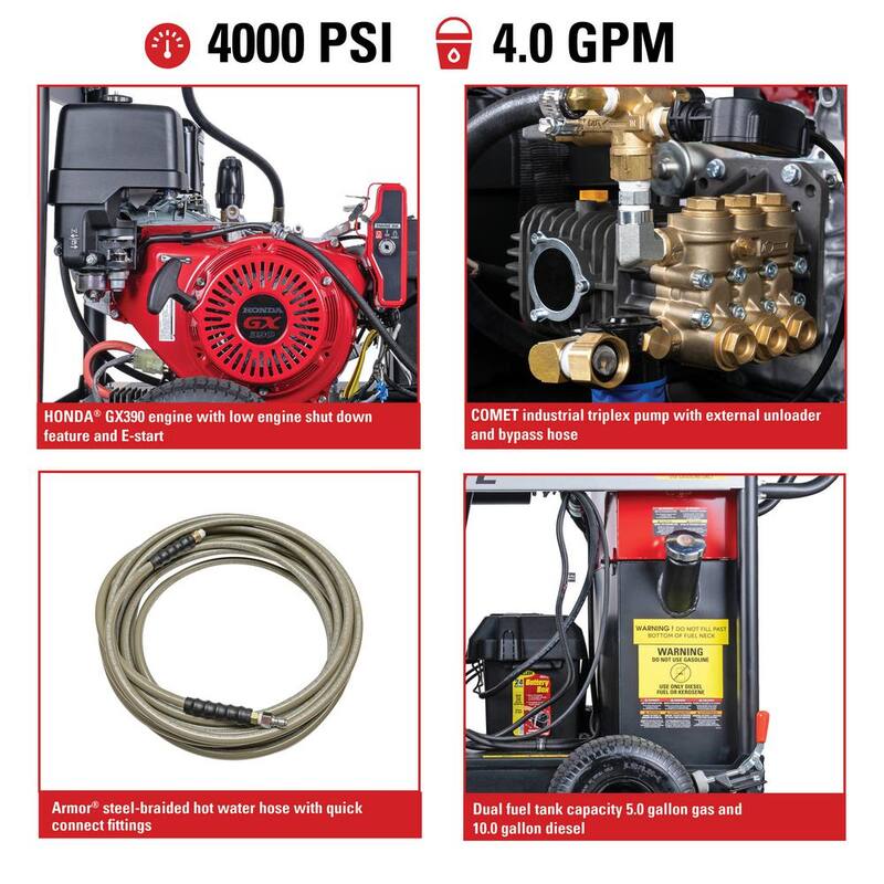 SIMPSON 4000 PSI 4.0 GPM Hot/Cold Water Gas Pressure Washer with HONDA GX390 Engine - 65106