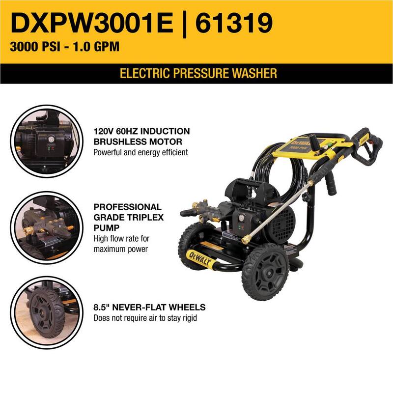 DEWALT 3000 PSI 1.0 GPM Cold Water Electric Pressure Washer w/ AAA Triplex Pump - DXPW3001E