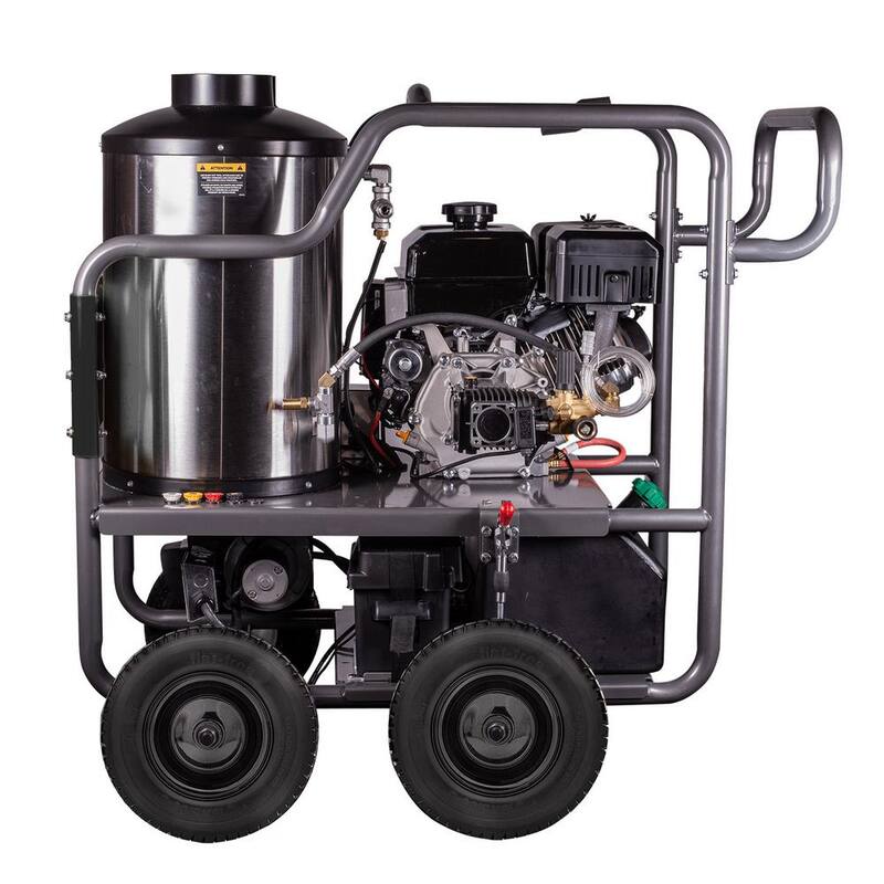 BE POWER EQUIPMENT 4000 PSI 4.0 GPM Hot Water Gas Pressure Washer Powerease 420 Engine and AR Triplex Pump Powered Coated Roll Cage - HW4015RA