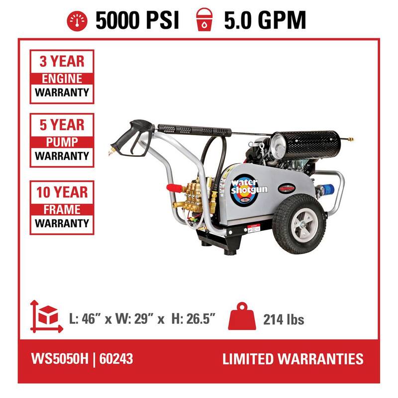SIMPSON Water Shotgun 5000 PSI 5.0 GPM Gas Cold Water Pressure Washer with HONDA GX690 Engine - WS5050H