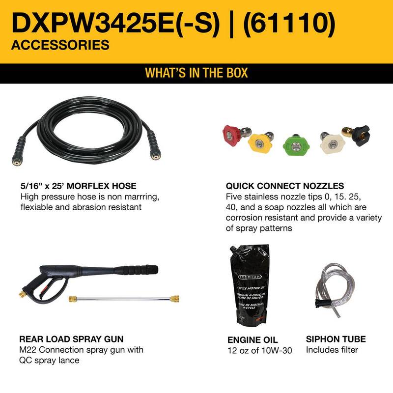 DEWALT 3400 PSI 2.5 GPM Cold Water Gas Pressure Washer with Electric Start DeWalt 208cc Engine - DXPW3425E