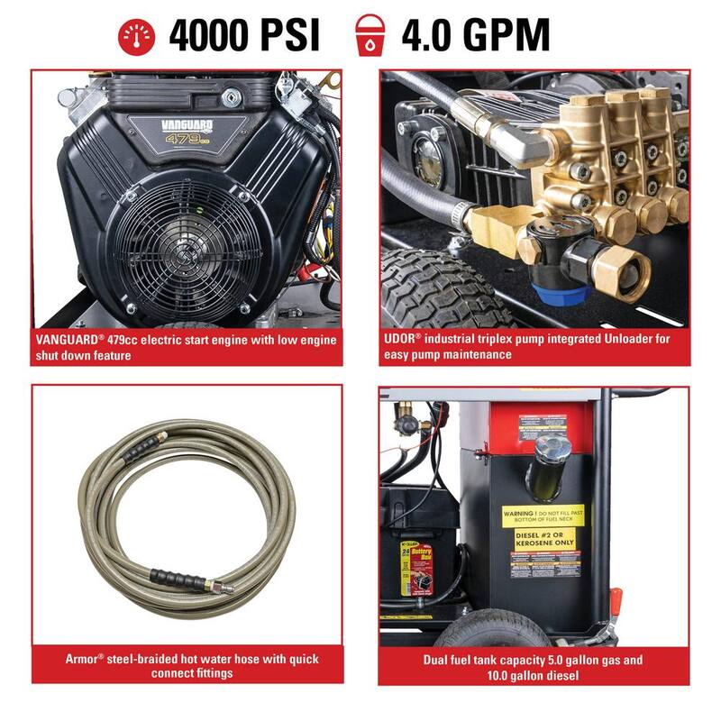 SIMPSON 4000 PSI 4.0 GPM Hot Water Gas Pressure Washer with Electric Start VANGUARD V-TWIN Engine - BB65108