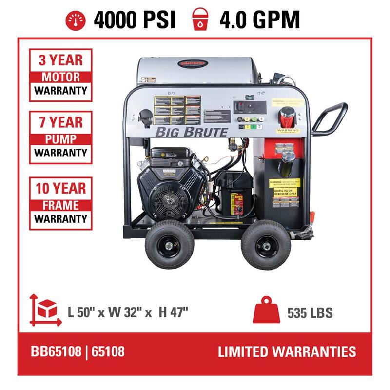 SIMPSON 4000 PSI 4.0 GPM Hot Water Gas Pressure Washer with Electric Start VANGUARD V-TWIN Engine - BB65108
