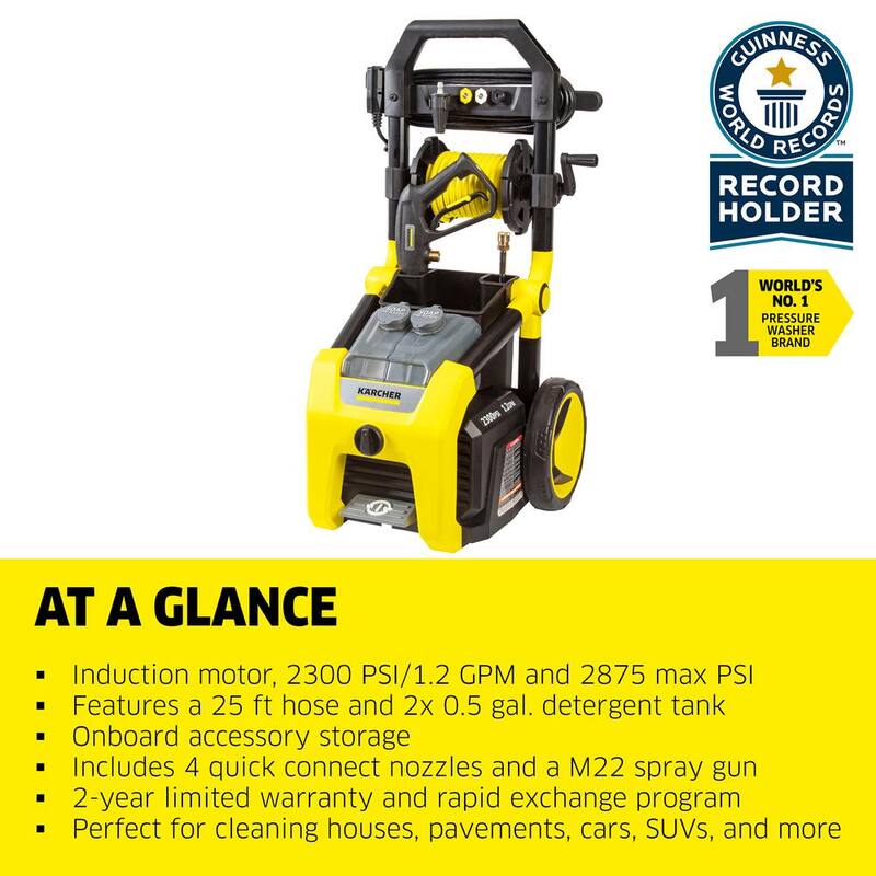 Karcher 2300 PSI 1.2 GPM K2300PS Electric Power Pressure Washer with Turbo, 15-Degree, 40-Degree and Soap Nozzles - 1.106-222.0