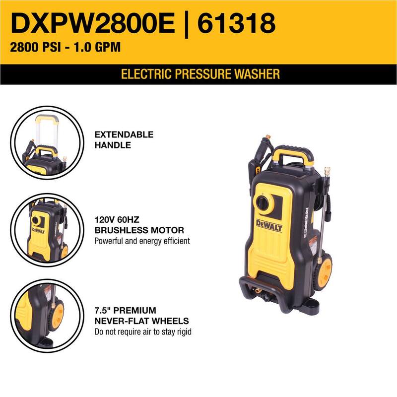 DEWALT 2800 PSI 1.0 GPM Cold Water Electric Pressure Washer w/ Axial Pump - DXPW2800E