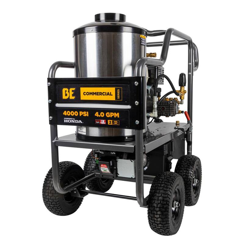 BE POWER EQUIPMENT 4000 PSI 4.0 GPM Hot Water Gas Pressure Washer Honda GX390 Engine and Comet Triplex Pump Powered Coated Roll Cage - HW4013HC