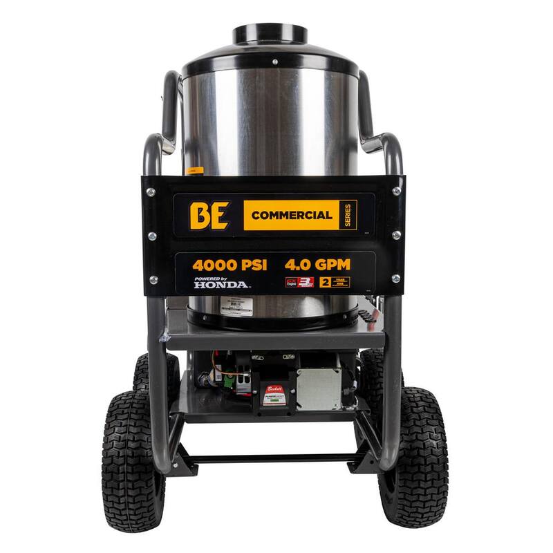 BE POWER EQUIPMENT 4000 PSI 4.0 GPM Hot Water Gas Pressure Washer Honda GX390 Engine and Comet Triplex Pump Powered Coated Roll Cage - HW4013HC
