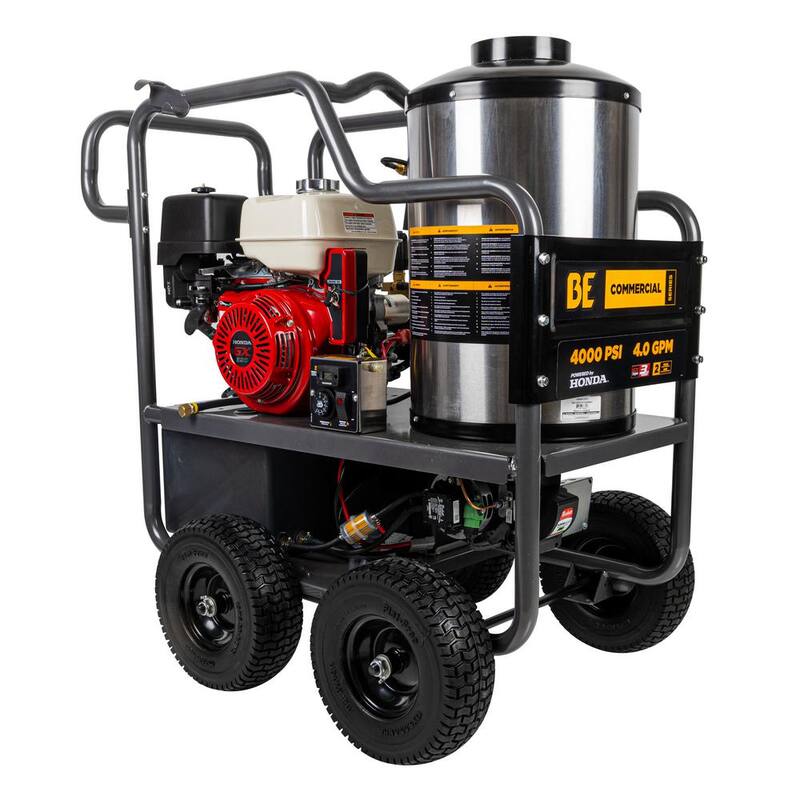 BE POWER EQUIPMENT 4000 PSI 4.0 GPM Hot Water Gas Pressure Washer Honda GX390 Engine and Comet Triplex Pump Powered Coated Roll Cage - HW4013HC
