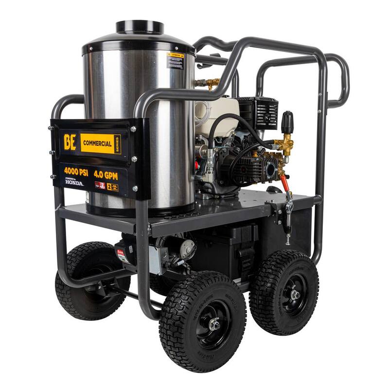 BE POWER EQUIPMENT 4000 PSI 4.0 GPM Hot Water Gas Pressure Washer Honda GX390 Engine and Comet Triplex Pump Powered Coated Roll Cage - HW4013HC