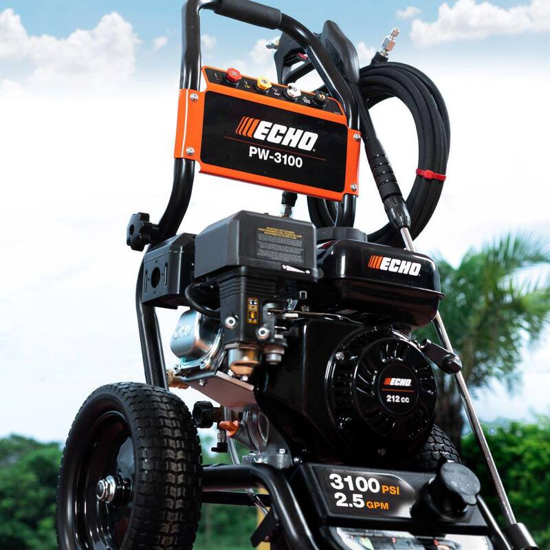 ECHO 3100 PSI 2.5 GPM Gas Cold Water Pressure Washer with 212 cc 4-Stroke Engine and 25 Foot Hose with 4 Included Nozzle Tips - PW-3100