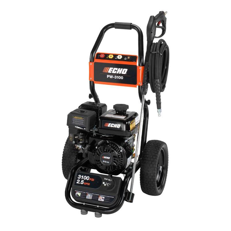 ECHO 3100 PSI 2.5 GPM Gas Cold Water Pressure Washer with 212 cc 4-Stroke Engine and 25 Foot Hose with 4 Included Nozzle Tips - PW-3100