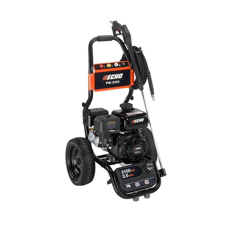 ECHO 3100 PSI 2.5 GPM Gas Cold Water Pressure Washer with 212 cc 4-Stroke Engine and 25 Foot Hose with 4 Included Nozzle Tips - PW-3100