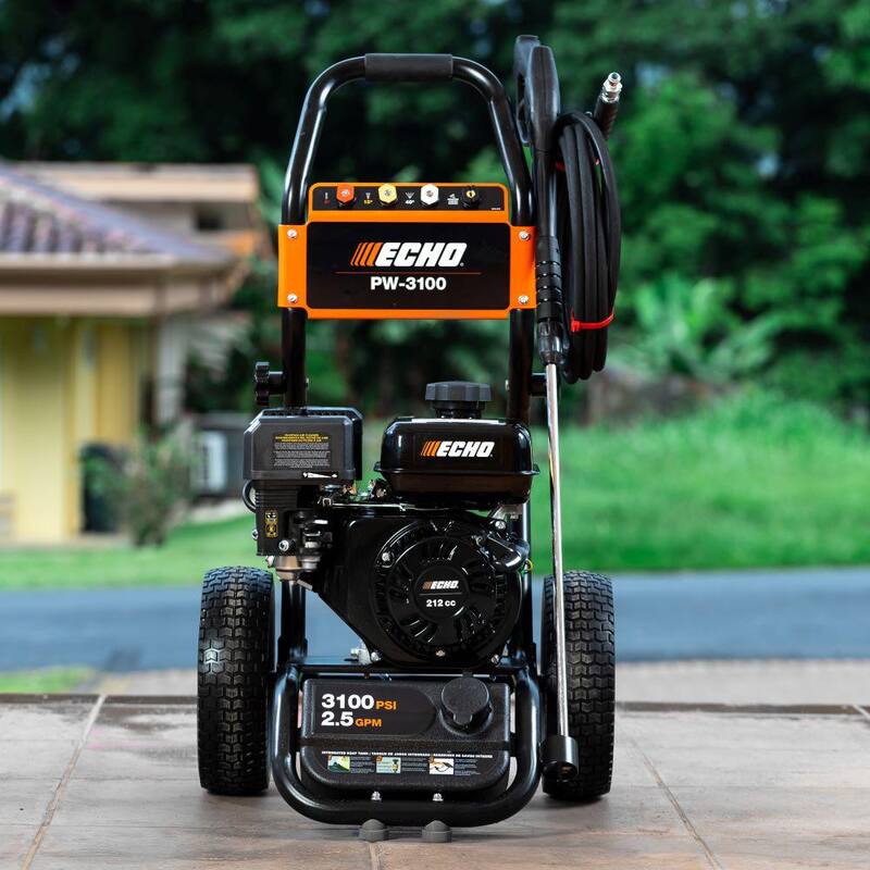 ECHO 3100 PSI 2.5 GPM Gas Cold Water Pressure Washer with 212 cc 4-Stroke Engine and 25 Foot Hose with 4 Included Nozzle Tips - PW-3100