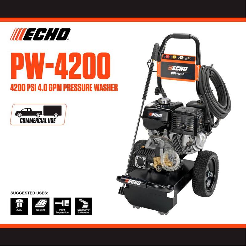 ECHO 4200 PSI 4.0 GPM Gas Cold Water Pressure Washer with Honda GX390 Engine and 50 Foot Hose with 4 Included Nozzle Tips - PW-4200