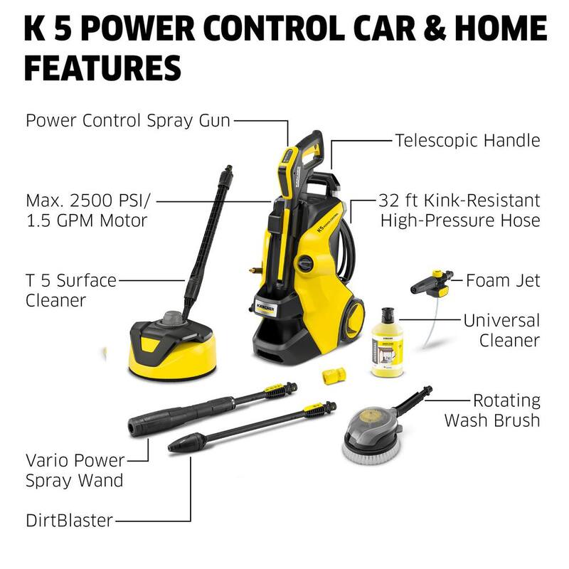 Karcher 2500 Max PSI 1.55 GPM K 5 Power Control CHK Cold Water Corded Electric Induction Pressure Washer 2 Wands Surface Cleaner - 1.324-571.0