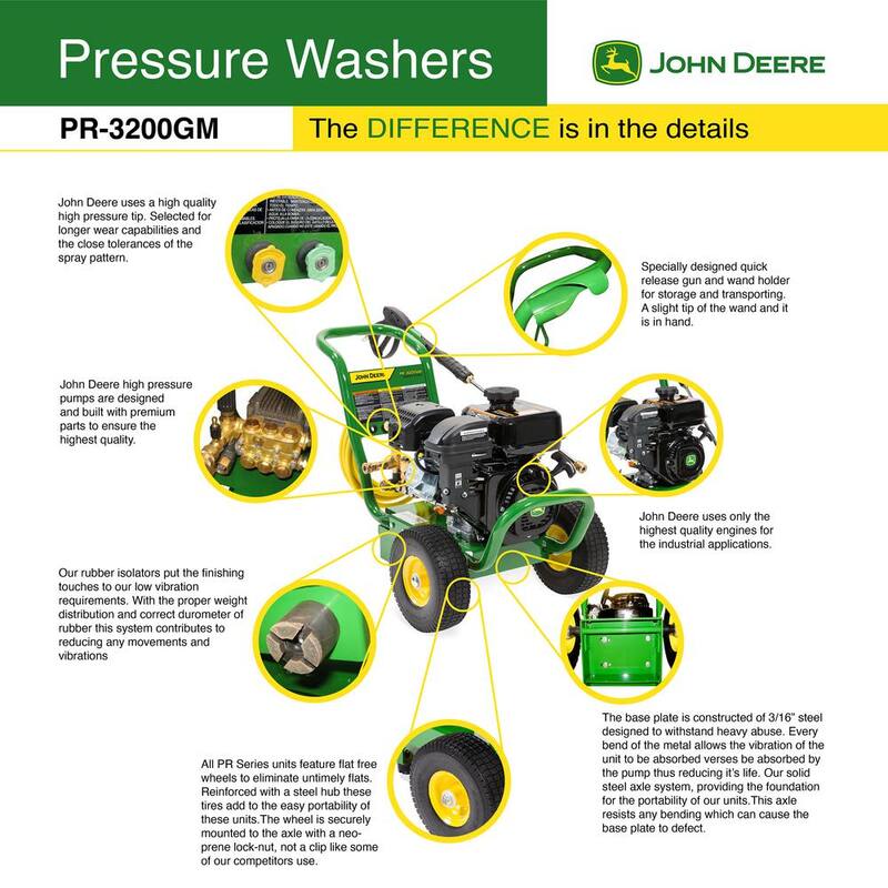 John Deere 3200 PSI 2.7 GPM Cold Water Gas Pressure Washer - PR-3200GM