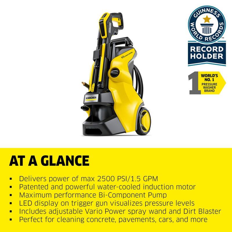 Karcher 2500 Max PSI 1.55 GPM K 5 Power Control Cold Water Corded Electric Induction Pressure Washer Vario and DirtBlaster Wands - 1.324-568.0