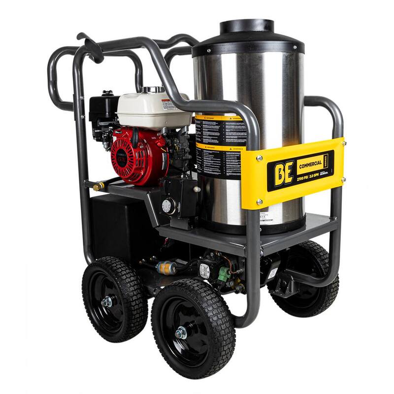 BE POWER EQUIPMENT 2700 PSI 2.8 GPM Hot Water Gas Pressure Washer Honda GX200 Engine and General Triplex Pump Powered Coated Roll Cage - HW2765HG