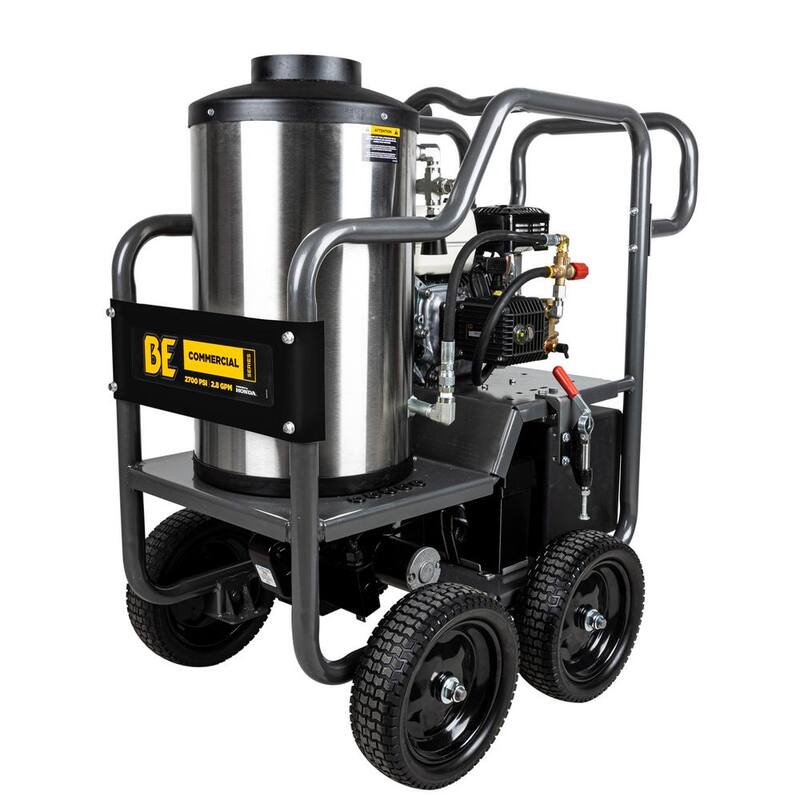 BE POWER EQUIPMENT 2700 PSI 2.8 GPM Hot Water Gas Pressure Washer Honda GX200 Engine and General Triplex Pump Powered Coated Roll Cage - HW2765HG