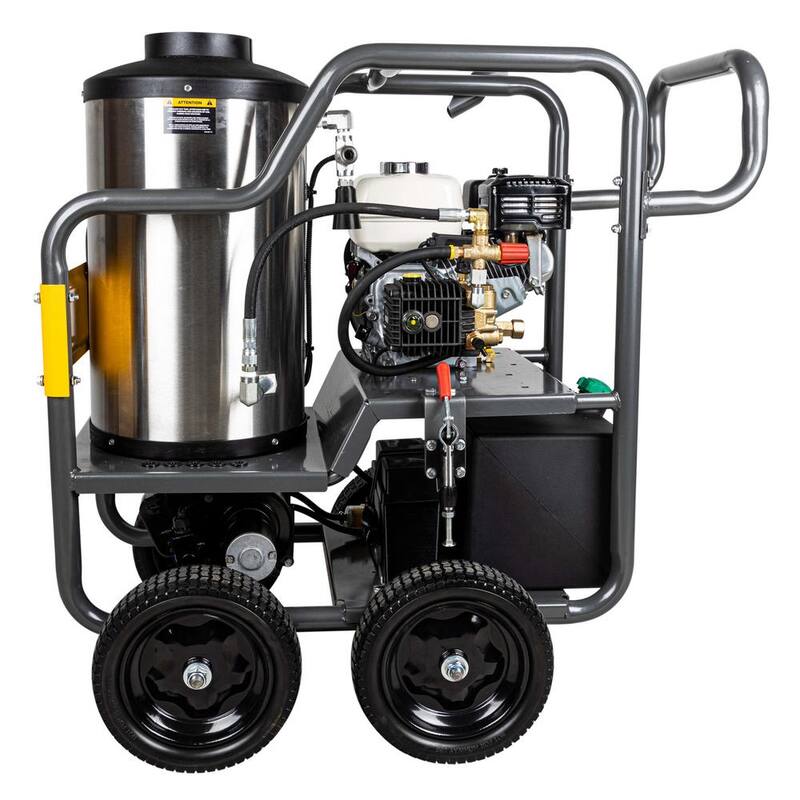 BE POWER EQUIPMENT 2700 PSI 2.8 GPM Hot Water Gas Pressure Washer Honda GX200 Engine and General Triplex Pump Powered Coated Roll Cage - HW2765HG