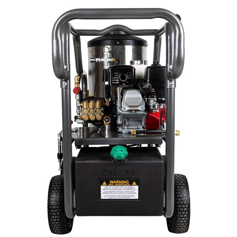 BE POWER EQUIPMENT 2700 PSI 2.8 GPM Hot Water Gas Pressure Washer Honda GX200 Engine and General Triplex Pump Powered Coated Roll Cage - HW2765HG
