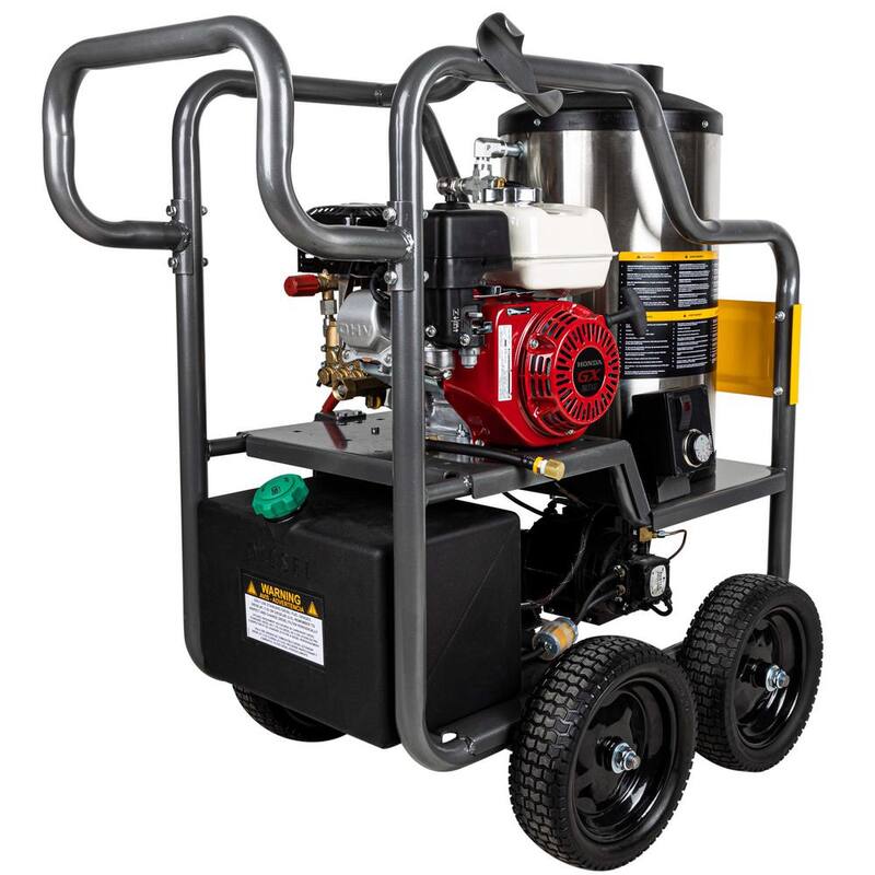 BE POWER EQUIPMENT 2700 PSI 2.8 GPM Hot Water Gas Pressure Washer Honda GX200 Engine and General Triplex Pump Powered Coated Roll Cage - HW2765HG