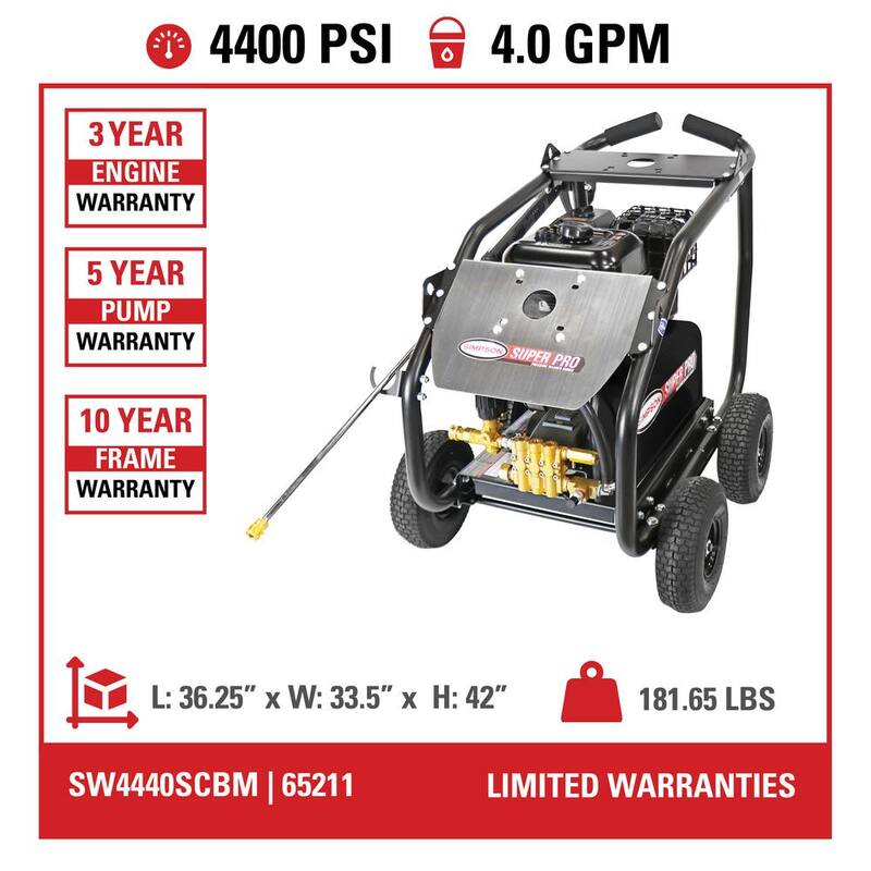 SIMPSON 4400 PSI 4.0 GPM SUPER PRO ROLL CAGE Cold Water Gas Pressure Washer w/ AAA Triplex Pump - SW4440SCBDM