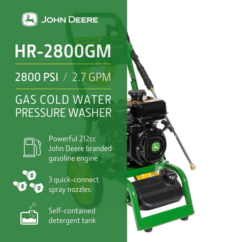 John Deere 2800 PSI 2.7 GPM Gas Cold Water Pressure Washer - HR-2800GM