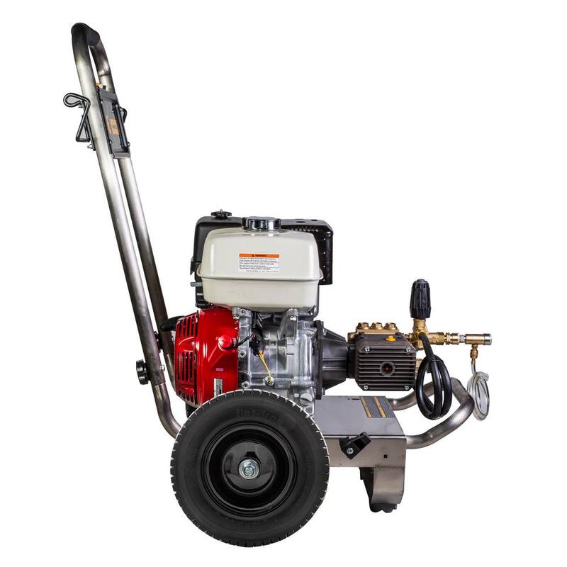 BE POWER EQUIPMENT 4000 PSI 4.0 GPM Cold Water Gas Pressure Washer Honda GX390 and Comet Triplex Pump on Stainless Steel Frame - PE-4013HWPSCOMZ