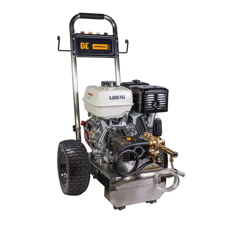 BE POWER EQUIPMENT 4000 PSI 4.0 GPM Cold Water Gas Pressure Washer Honda GX390 and Comet Triplex Pump on Stainless Steel Frame - PE-4013HWPSCOMZ