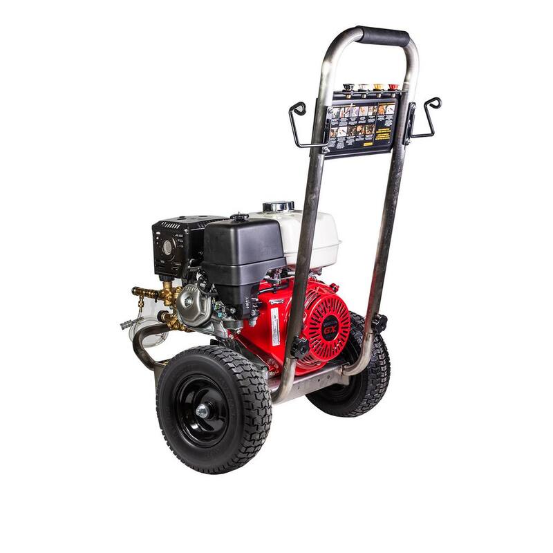 BE POWER EQUIPMENT 4000 PSI 4.0 GPM Cold Water Gas Pressure Washer Honda GX390 and Comet Triplex Pump on Stainless Steel Frame - PE-4013HWPSCOMZ